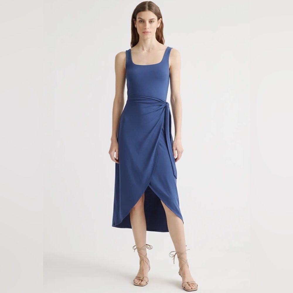 Quince Tencel Jersey Side Tie Dress in Navy